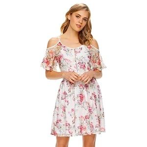 NWT Beauty and the Beast floral lace cold-shoulder Dress